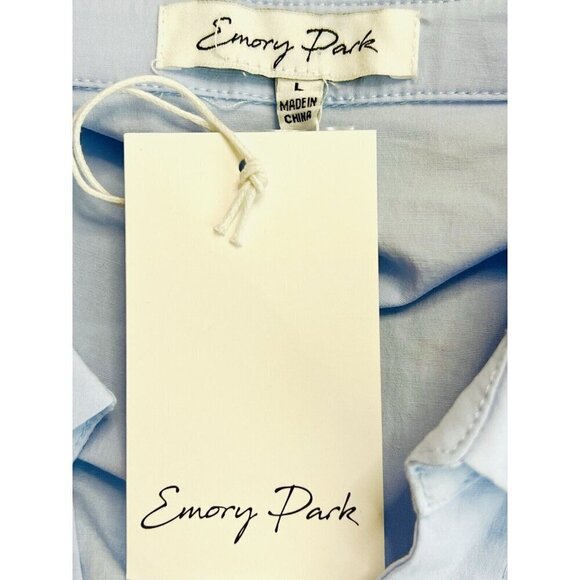 Emory Park‎ Crop Collared Button Front Shirt Size L Blue L/S Elastic Band NWT - Picture 8 of 16